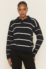 Navy Stripe Collared Knit Jumper - Arana