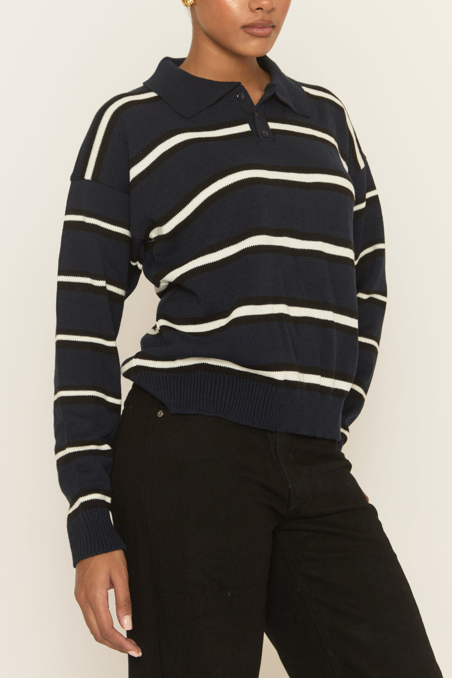 Navy Stripe Collared Knit Jumper - Arana