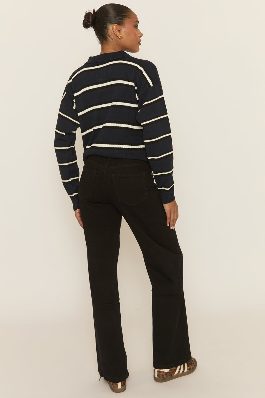 Navy Stripe Collared Knit Jumper - Arana