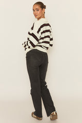 White Stripe Collared Knit Jumper - Arana