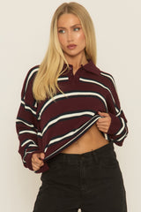 Wine Stripe Collared Knit Jumper - Arana