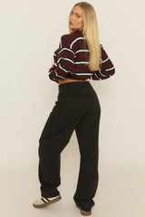 Wine Stripe Collared Knit Jumper - Arana