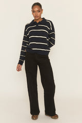 Navy Stripe Collared Knit Jumper - Arana