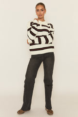 White Stripe Collared Knit Jumper - Arana