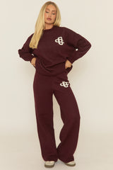 Wine Contrast Motif Knit Loungewear Set - Regan