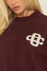 Wine Contrast Motif Knit Loungewear Set - Regan