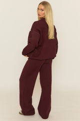 Wine Contrast Motif Knit Loungewear Set - Regan