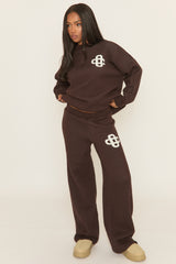 Chocolate Contrast Motif Knit Loungewear Set - Regan