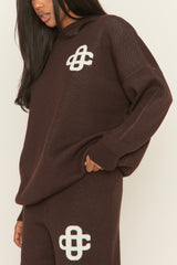 Chocolate Contrast Motif Knit Loungewear Set - Regan