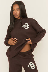 Chocolate Contrast Motif Knit Loungewear Set - Regan