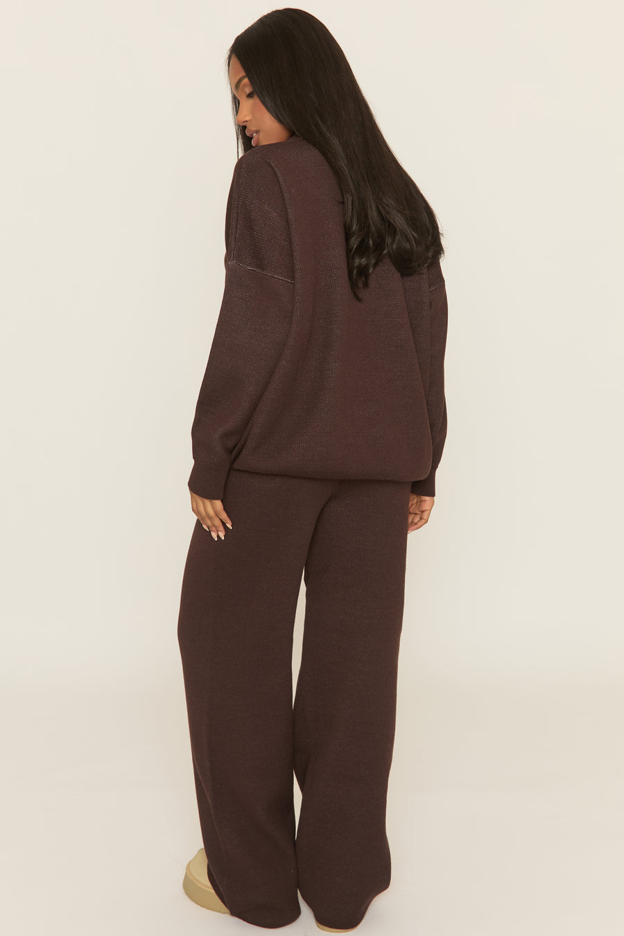 Chocolate Contrast Motif Knit Loungewear Co-ord Set - Regan