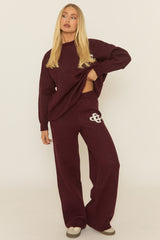 Wine Contrast Motif Knit Loungewear Set - Regan
