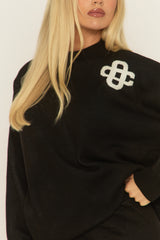 Black Contrast Motif Knit Loungewear Set - Regan