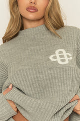 Grey Contrast Motif Ribbed Knit Loungewear Co-ord Set - Ammae