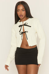 Cream Tie Front Knitted Cardigan - Kenzia
