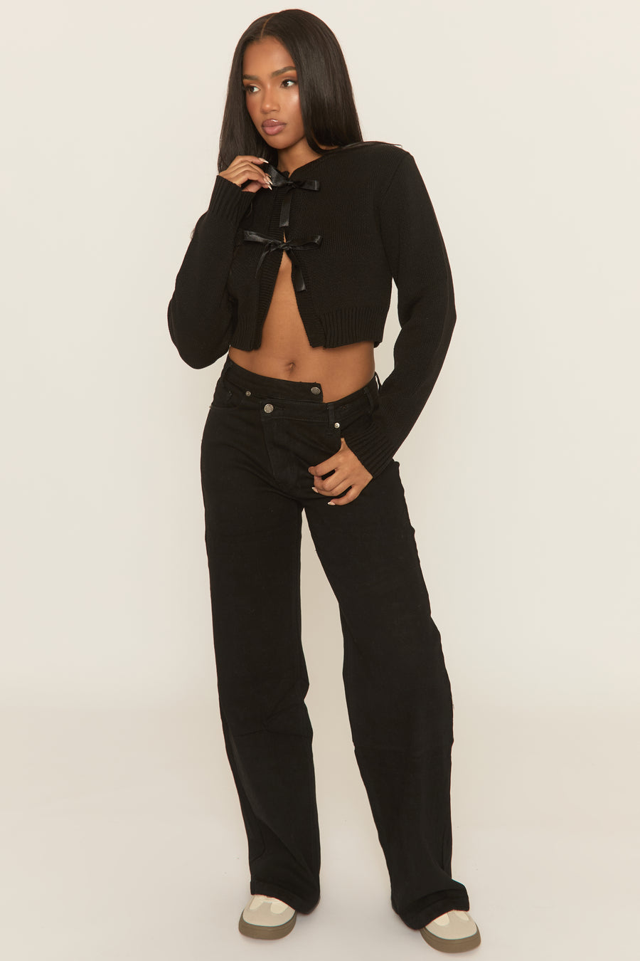 Black Tie Front Knitted Cardigan - Kenzia