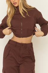 Chocolate Cropped Cargo Loungewear Co-ord Set - Lizzie