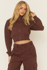 Chocolate Cropped Cargo Loungewear Co-ord Set - Lizzie