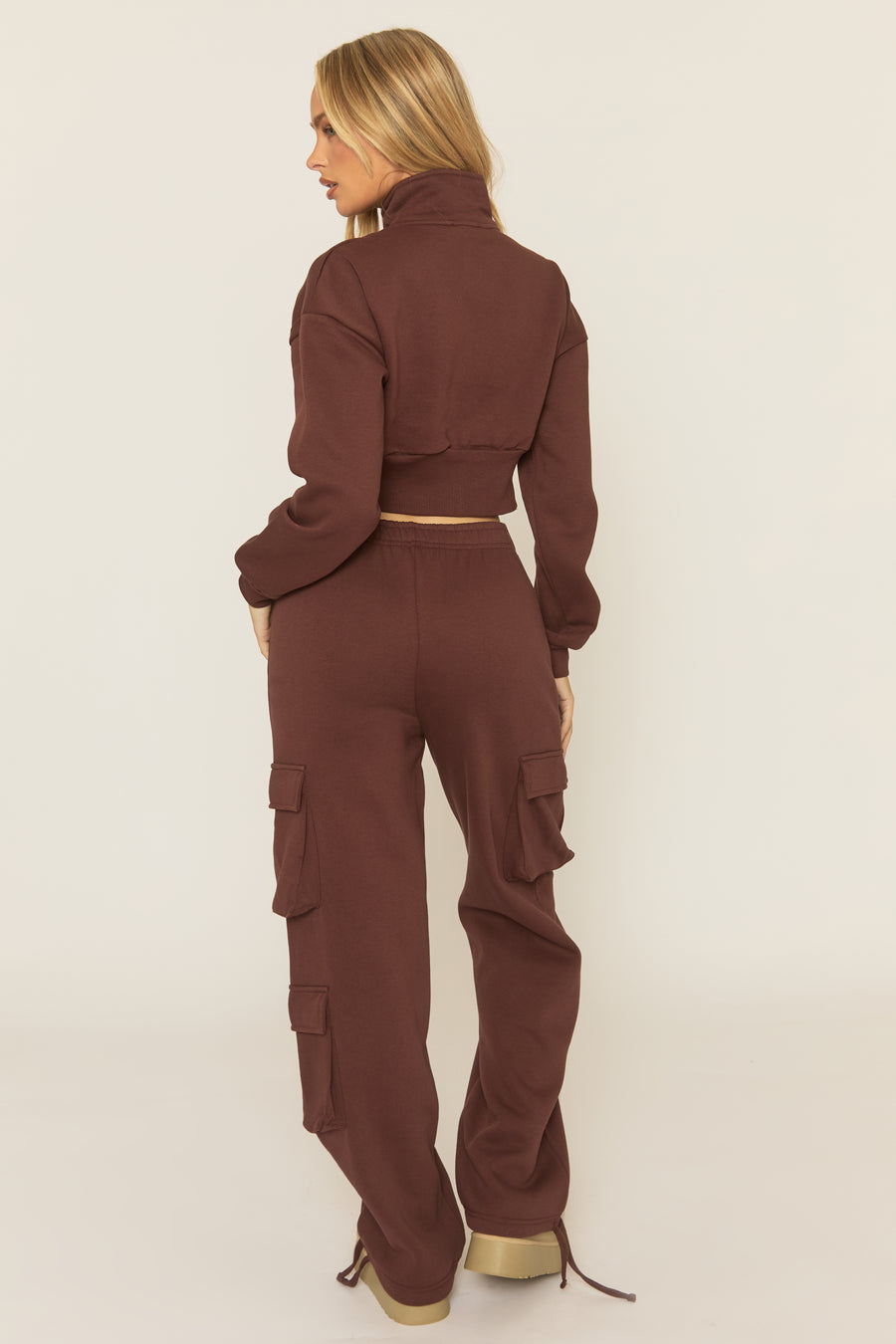 Chocolate Cropped Cargo Loungewear Co-ord Set - Lizzie