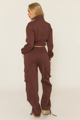 Chocolate Cropped Cargo Loungewear Co-ord Set - Lizzie
