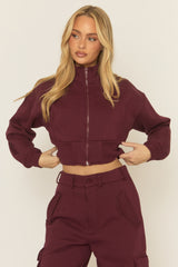 Wine Cropped Cargo Loungewear Co-ord Set - Lizzie