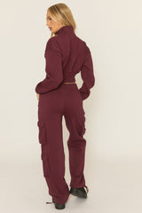Wine Cropped Cargo Loungewear Co-ord Set - Lizzie