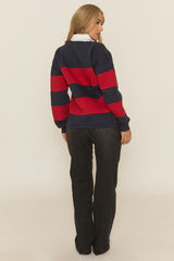 Navy Stripe Slogan Collared Sweater - Nisha