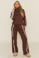 Chocolate Contrast Stripe Jacket and Joggers Loungewear Set - Denika