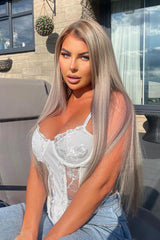 White Mesh Lace Floral Embroidered Corset Detail Top - Takara