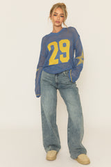Blue V Neck Varsity Knitted Top - Bryonie