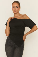 Black Asymmetric Cinched Waist T-Shirt - Harlan