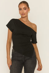 Black Asymmetric Cinched Waist T-Shirt - Harlan