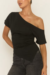 Black Asymmetric Cinched Waist T-Shirt - Harlan