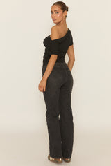 Black Asymmetric Cinched Waist T-Shirt - Harlan