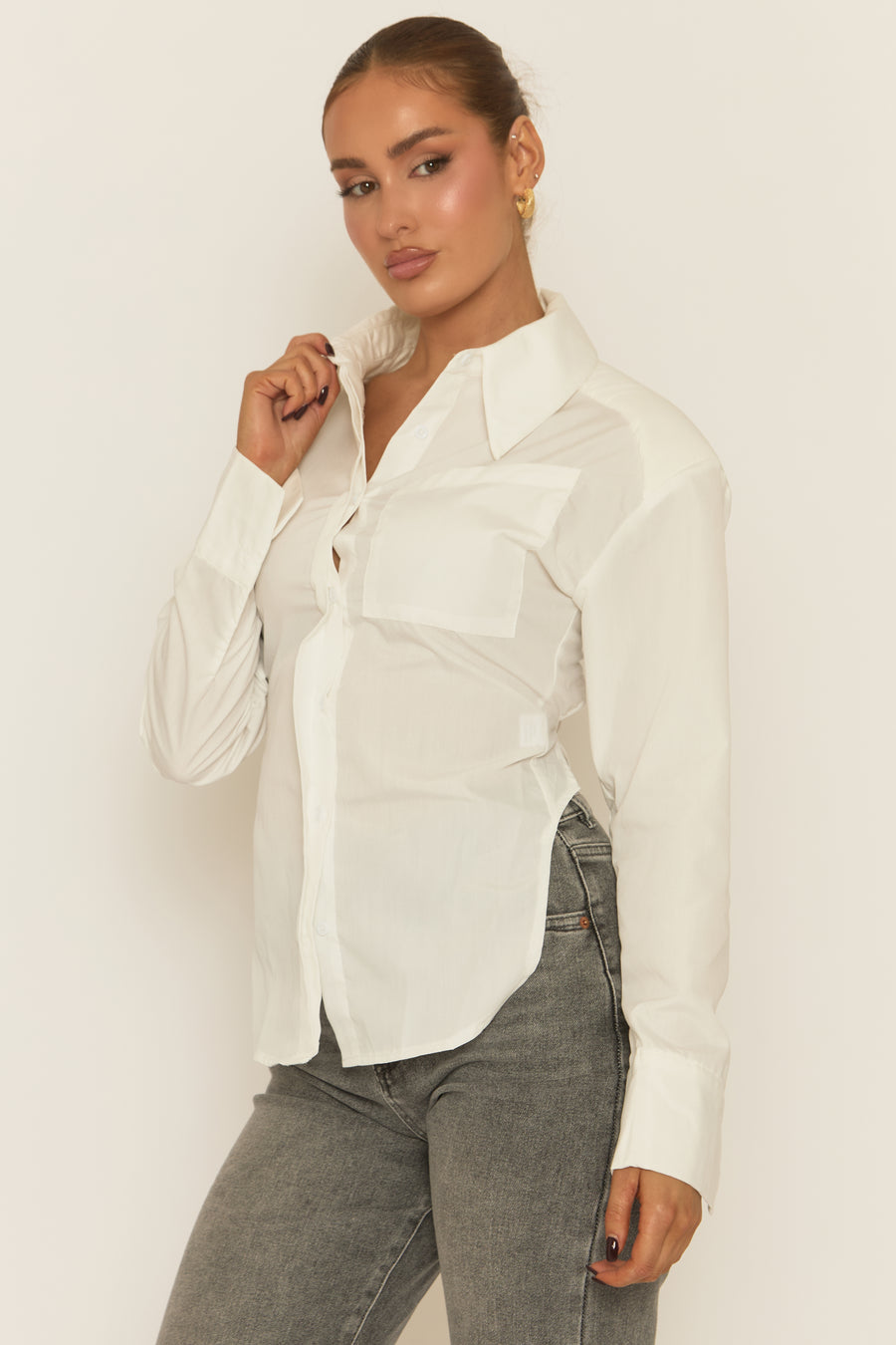 White Tie Back Long Sleeve Shirt - Harris