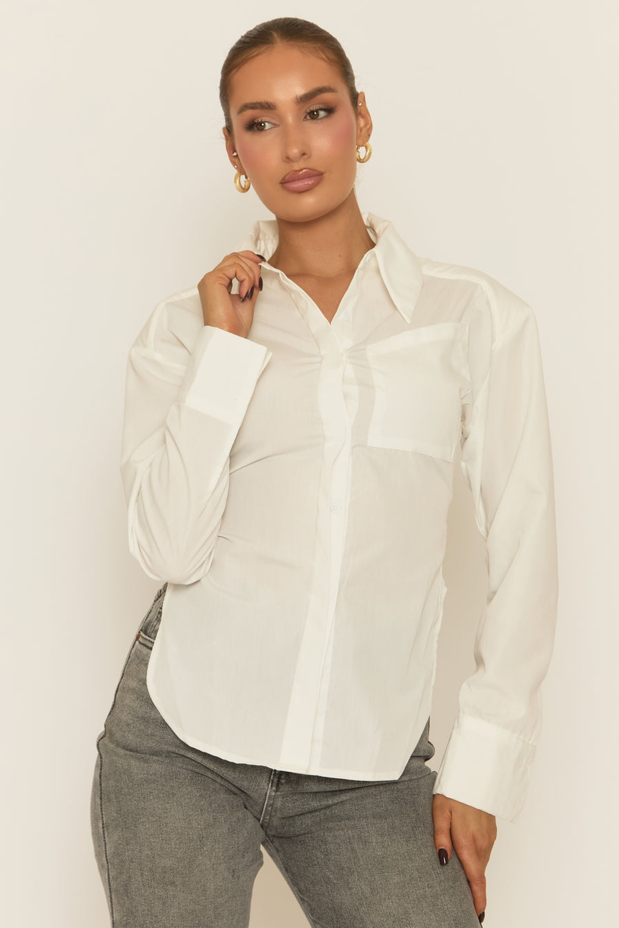 White Tie Back Long Sleeve Shirt - Harris