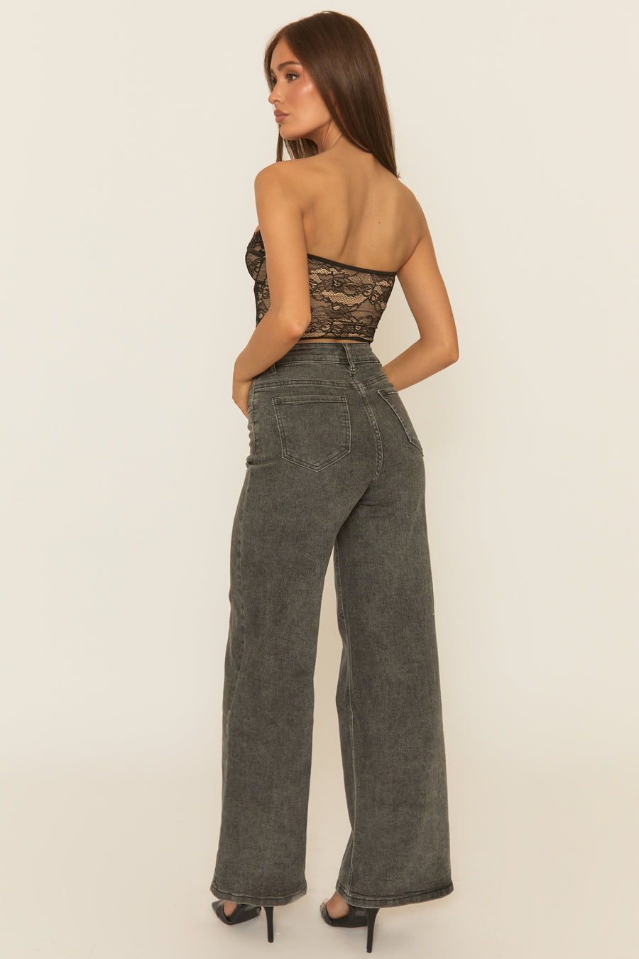 Black Contrast Eyelash Lace Corset - Marelle