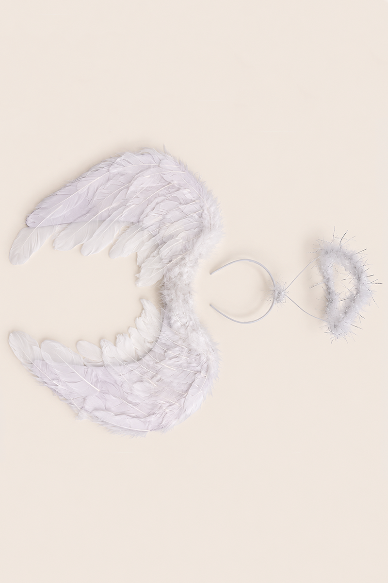 White Halloween Feather Angel Wings and Halo Set - Minka