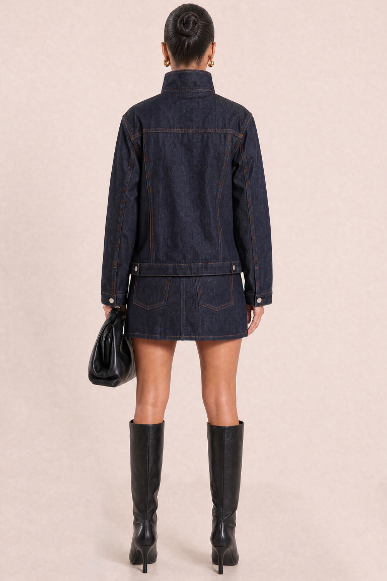 Indigo Funnel Neck Denim Jacket - Adalia