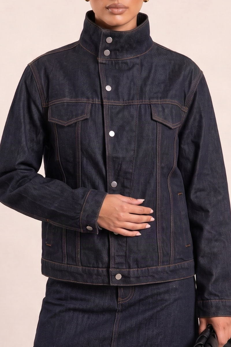 Indigo Funnel Neck Denim Jacket - Adalia