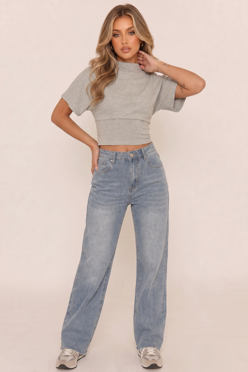 Mid Blue Stretch Frayed Hem Jeans - Scarlett
