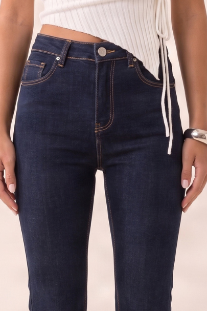 Indigo Stretch Denim Frayed Hem Flare Leg Jeans - Carys