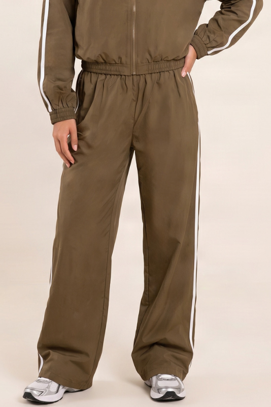 Mink Side Stripe Wide Leg Shell Track Pants - Kelly