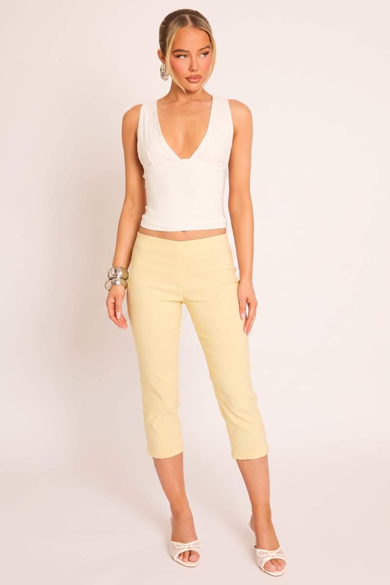 Lemon Bengaline Split Hem Capri Pants - Jaclyn