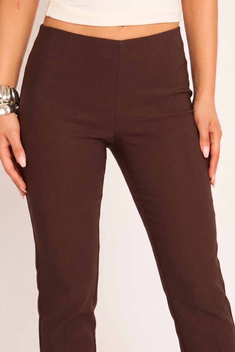 Chocolate Bengaline Split Hem Capri Pants - Jaclyn