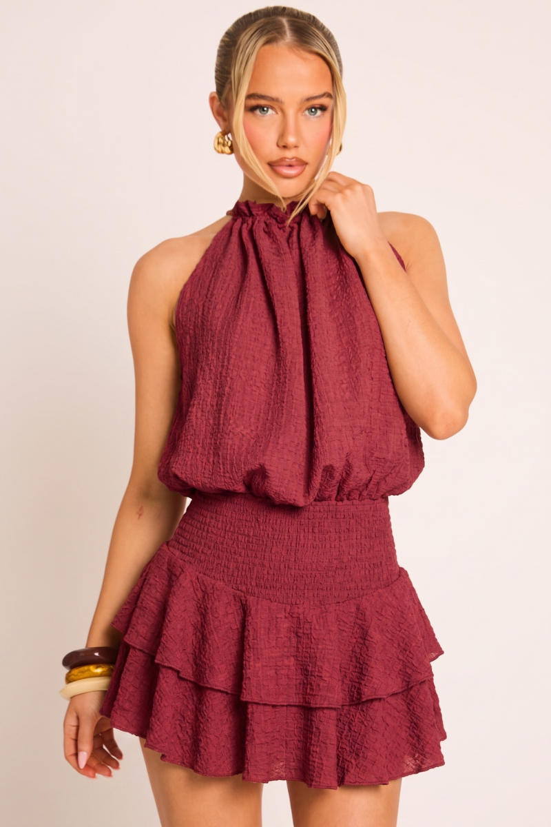 Wine Textured Flippy Playsuit - Bernice