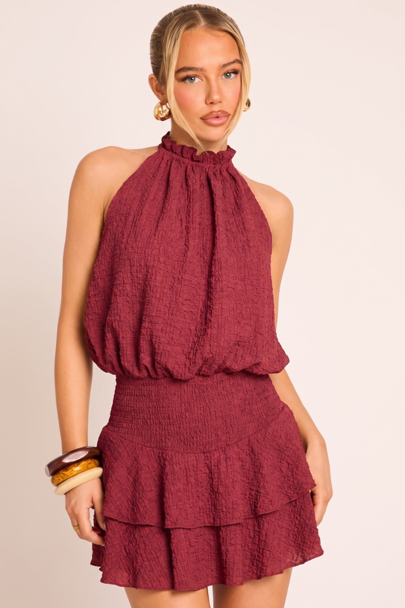 Wine Textured Flippy Playsuit - Bernice