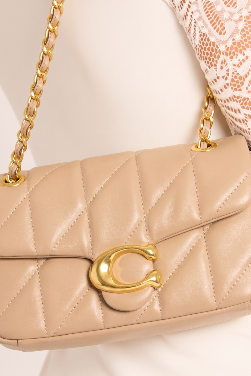 Taupe Quilted Faux Leather Shoulder Bag - Zeta