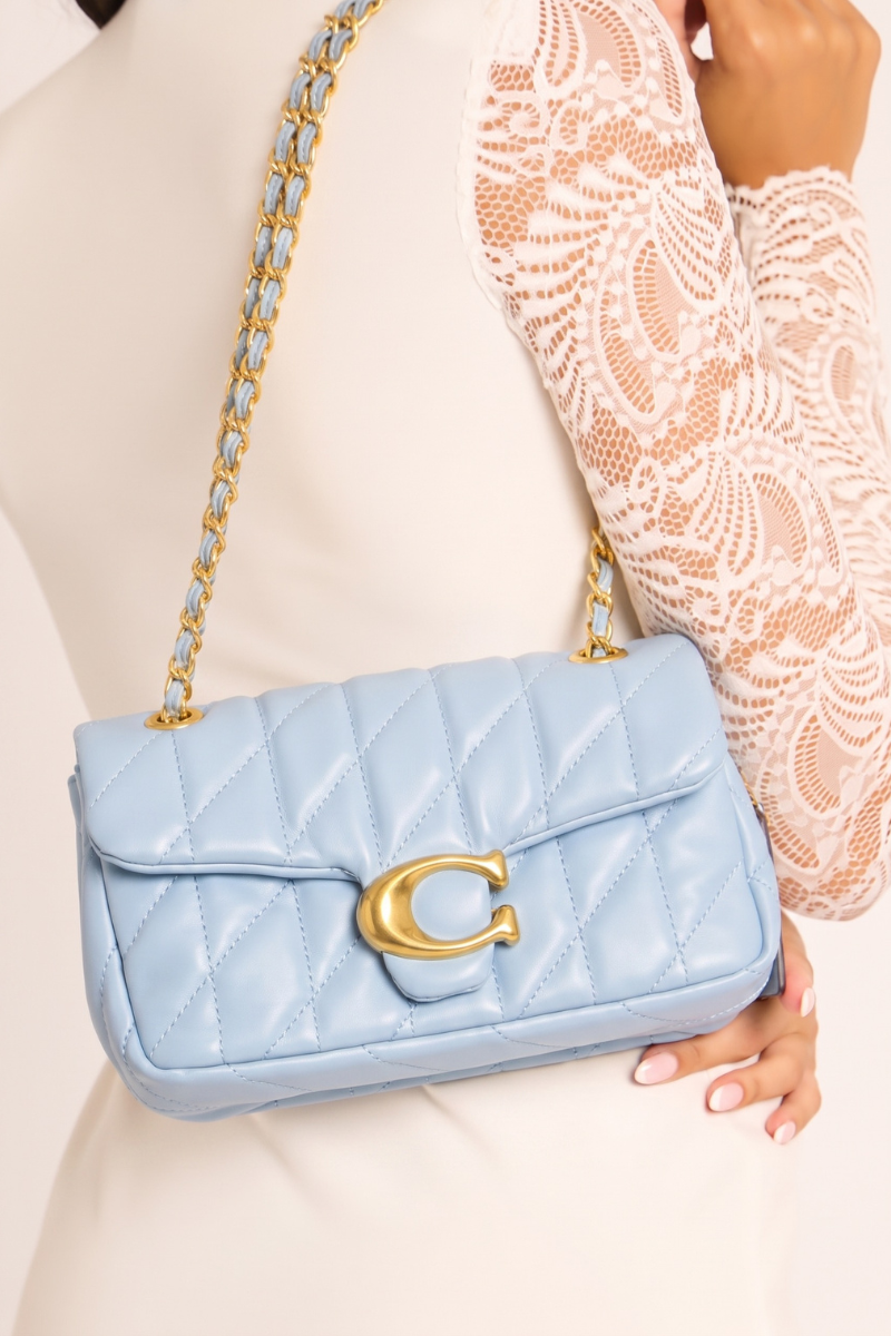Blue Quilted Faux Leather Shoulder Bag - Zeta
