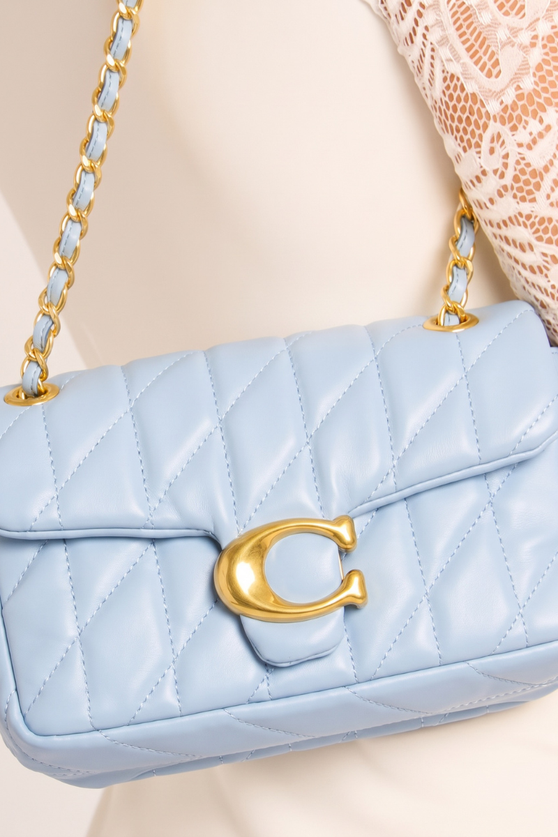 Blue Quilted Faux Leather Shoulder Bag - Zeta